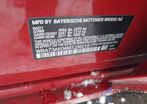 2021 BMW 228I Gran Coupe xDrive z USA, uszkodzony, nr VIN WBA73AK04M7J36215